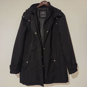 HFX Black Trench Rain Windbreaker Ski Snow Winter Jacket Coat Hooded Size M